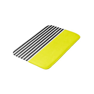 Tapis De Bain Jaune néon avec rayures noires et blanches