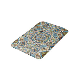 Tapis De Bain Jaune Vert Turquoise Bleu Orange Tribal Art