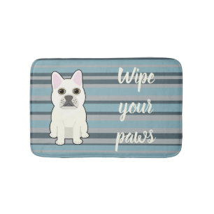 Tapis De Bain Joli Bouledogue Français rayé bleu