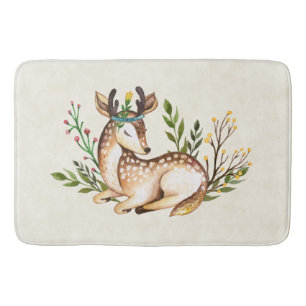 Tapis De Bain Joli Cerf Aquarellé Posé En Bas Boho