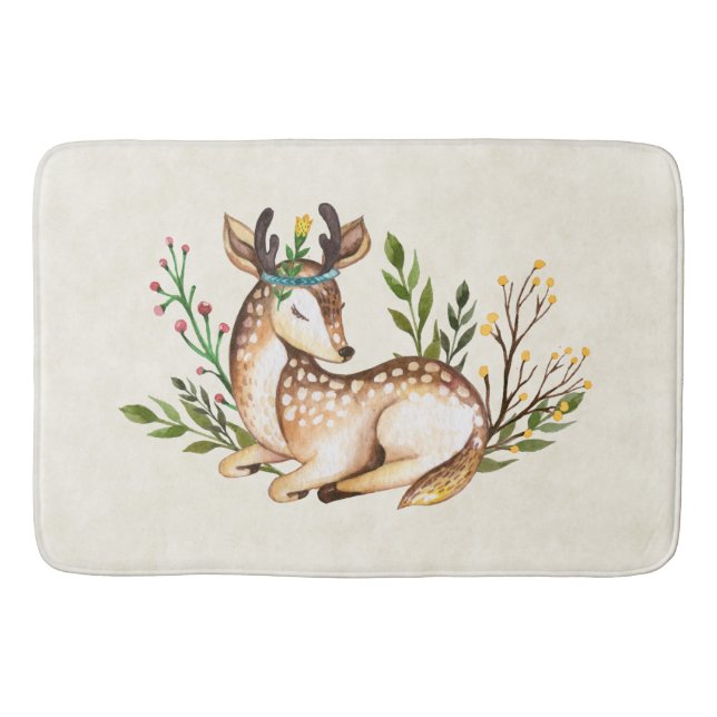 Tapis De Bain Joli Cerf Aquarellé Posé En Bas Boho (Devant)