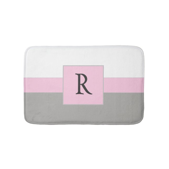Tapis De Bain Joli Monogramme rose blanc et gris (Devant)