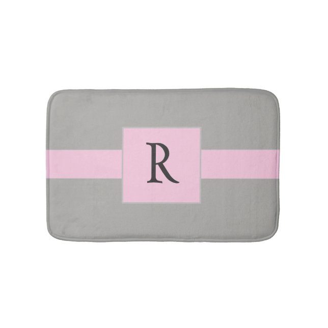 Tapis De Bain Joli Monogramme rose et gris (Devant)