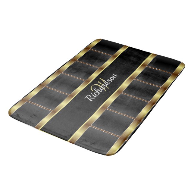 Tapis De Bain Joli Or Et Noir À damiers Monogramme (Angle)