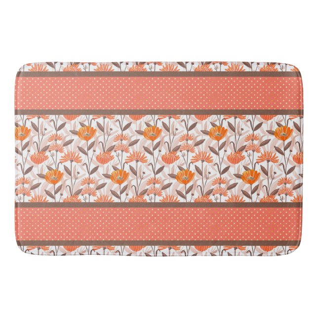 Tapis De Bain Joli panneau de fleurs de corail et d'orange (Devant)