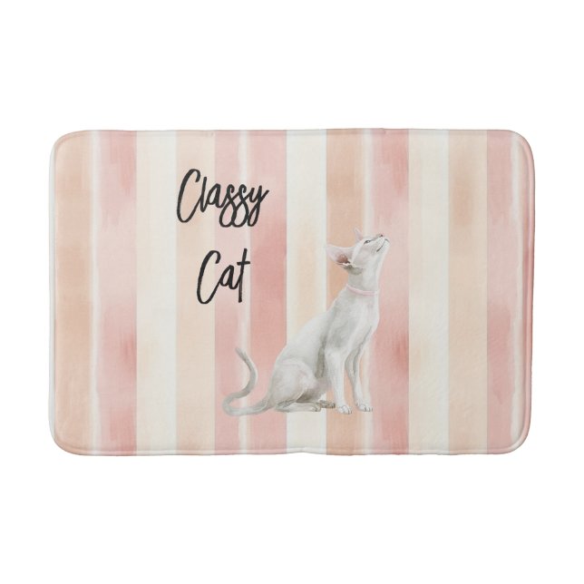 Tapis De Bain Joli Peach Pink Crème raypes Chat (Devant)