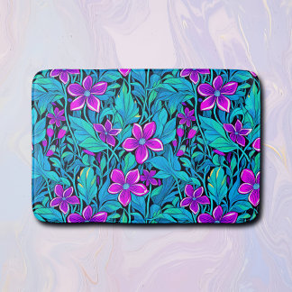 Tapis De Bain Joli violet et Turquoise bleu floral
