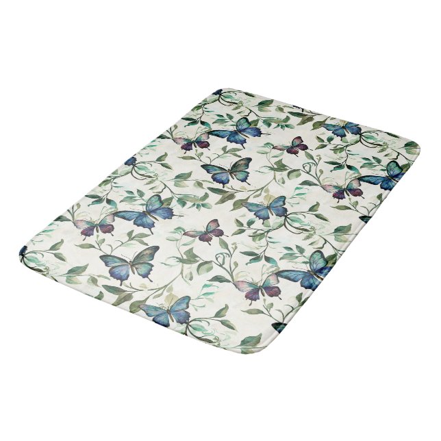 Tapis De Bain Jolie Fête de Mariage Papillons Bleus (Angle)