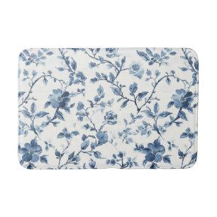 Tapis De Bain Jolie Fleurie Bleue Blanche  