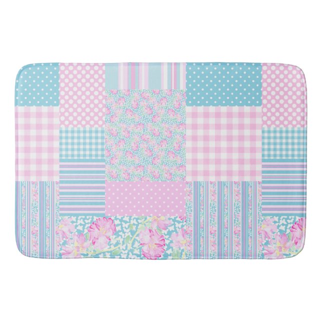 Tapis De Bain Jolie rose Roses Faux Patchwork Mat de bain (Devant)