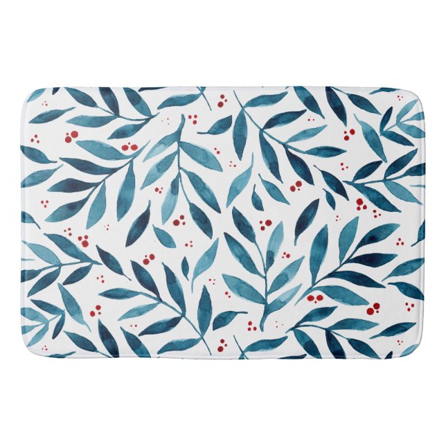 Tapis De Bain Jolies branches d'aquarelle - turquoise et rouge (Devant)