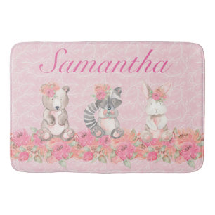 Tapis De Bain Jolies Filles Rose Floral Bois Créatures
