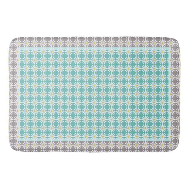 Tapis De Bain Jolies marguerites blanches sur la frontière bleue (Devant)