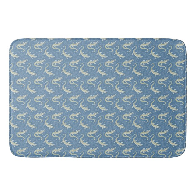 Tapis De Bain Jouer Alligator Vert Paisley sur Bleu (Devant)