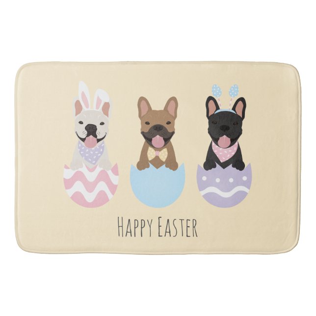 Tapis De Bain Joyeux Bulldogs français de Pâques (Devant)