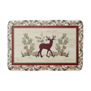 Tapis De Bain Joyeux et brillant Script Cerfs de pin de Noël côn
