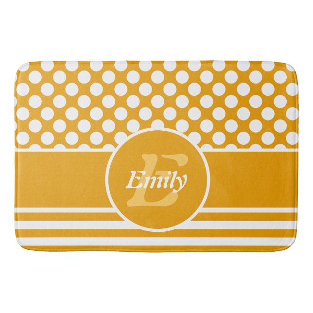 Tapis De Bain Joyeux Jaune & Blanc Nommé Point Polka (Devant)