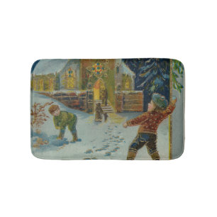 Tapis De Bain Joyeux Noël - Carte postale vintage de bataille de