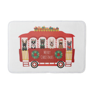 Tapis De Bain Joyeux Noël Français Bulldogs Vacances Trolly
