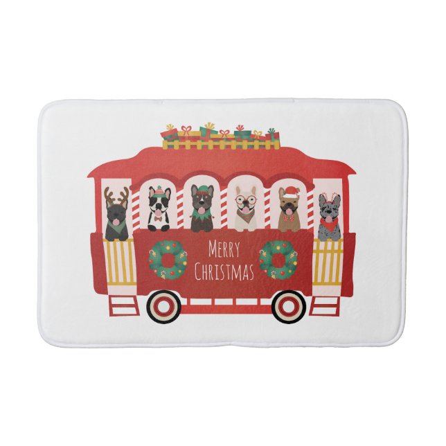 Tapis De Bain Joyeux Noël Français Bulldogs Vacances Trolly (Devant)
