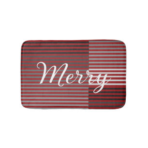 Tapis De Bain Joyeux -Rouge, Gris, Noir, Rayures Blanches