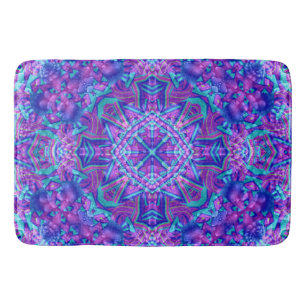 Tapis De Bain Kaléidoscope vintage pourpre et bleu de fractale
