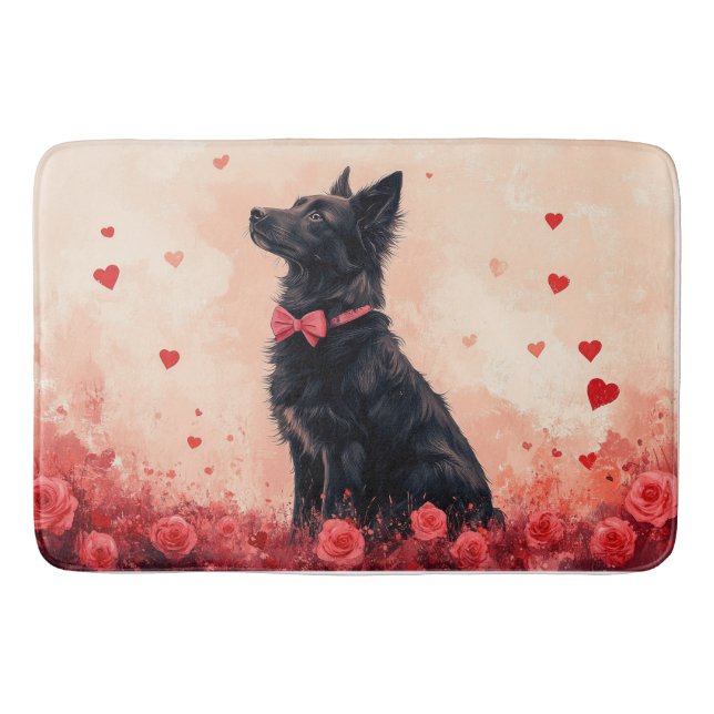 Tapis De Bain Kelpie australien avec des roses - Saint-Valentin (Devant)