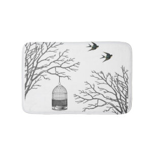 Tapis De Bain La branche nue de cage à oiseaux vintage avale le