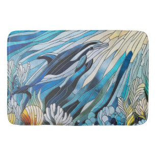 Tapis De Bain La vie océanique - Mosaïque d'art numérique