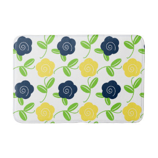 Tapis De Bain Lancer floral d'art folklorique en bleu marine et 