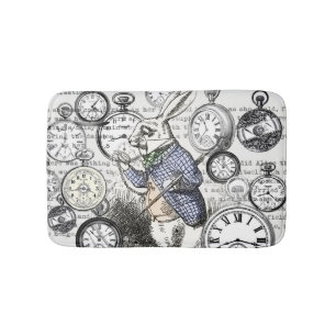 Tapis De Bain Lapin Blanc Alice au Pays des Merveilles Horloges
