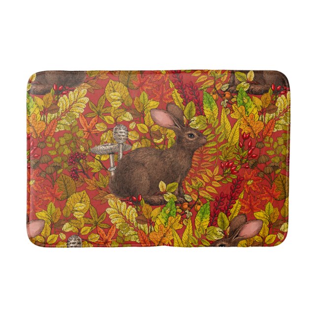 Tapis De Bain Lapin d'automne en rouge (Devant)