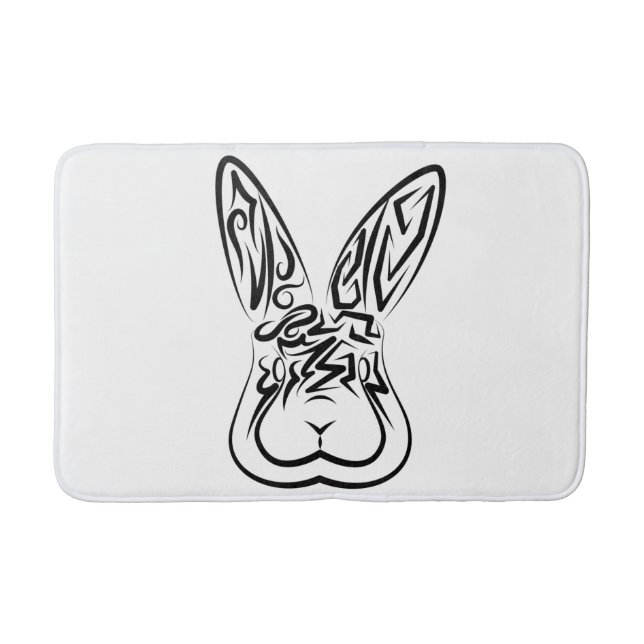 Tapis De Bain Lapin tribal noir et blanc (Devant)