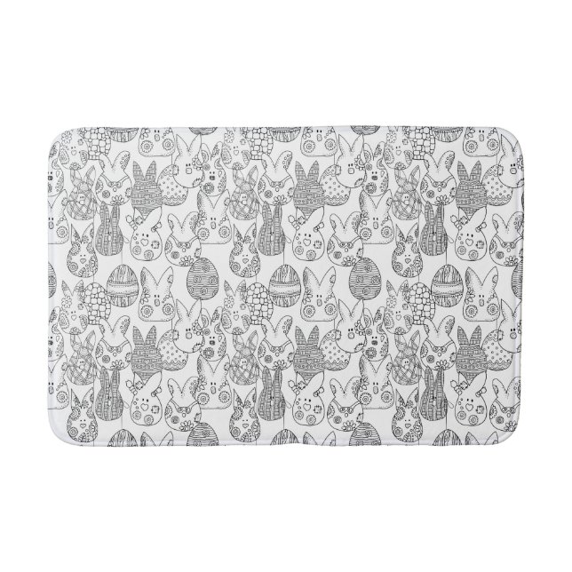 Tapis De Bain Lapins et oeufs de Pâques noirs et blancs (Devant)