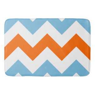 Tapis De Bain Large Motif Zigzag Orange Blanc & Bleu