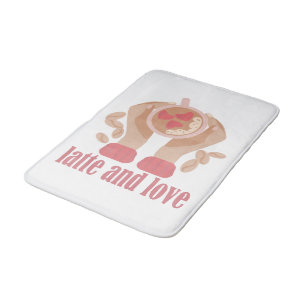 Tapis De Bain Latte et coupe d'amour, mains et citation de café