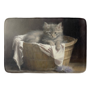 Tapis De Bain Lave-linge Ou Portrait De Kitten Gris En Temps De