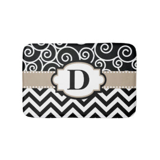 Tapis De Bain Le beige noir tourbillonne Chevron