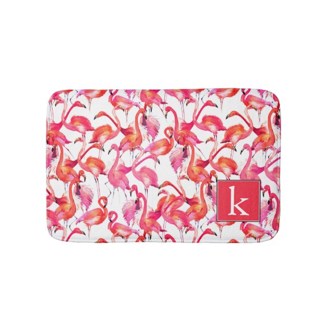 Tapis De Bain Le Flamant rose d'aquarelle dans les aquarelles | (Devant)
