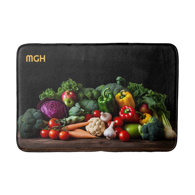 Tapis De Bain Légumes frais monogrammes personnalisés (Devant)