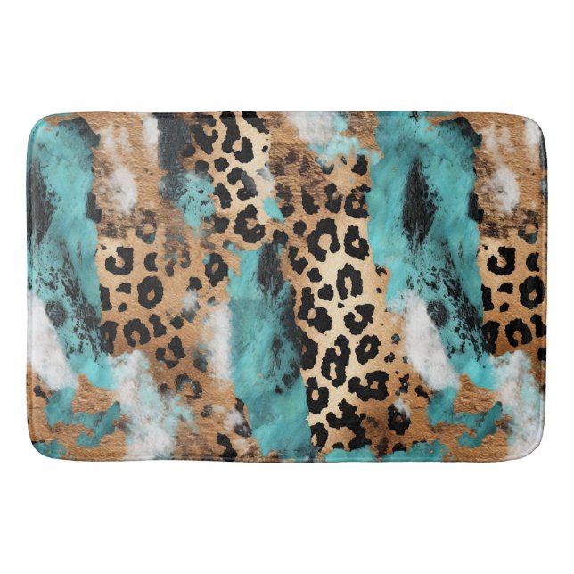 Tapis De Bain Léopard Noir Turquoise (Devant)