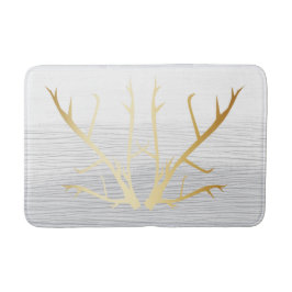Tapis De Bain Les andouillers rustiques d'or sur blanc et le