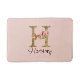 Tapis De Bain Lettre de nom personnalisée H Rose Pâle Feuille d'