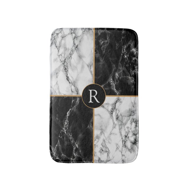 Tapis De Bain Lettre personnalisée Mat de bain noir blanc chèque (Devant (Vertical))