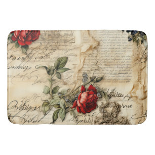 Tapis De Bain Lettre vintage d'amour parchemin avec fleurs (9)