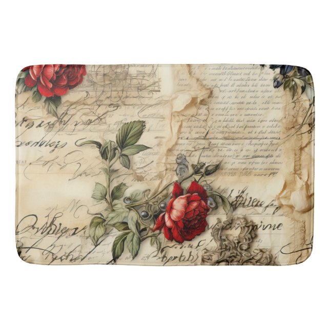 Tapis De Bain Lettre vintage d'amour parchemin avec fleurs (9) (Devant)