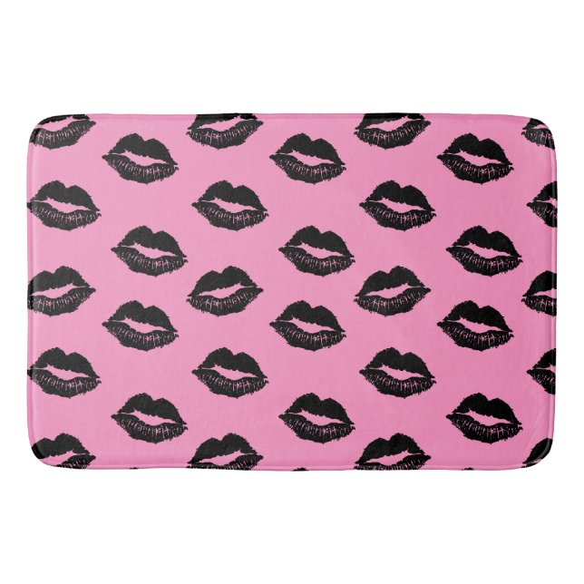 Tapis De Bain Lèvres baisantes Motif rose et noir (Devant)
