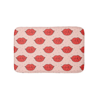 Tapis De Bain Lèvres caricaturales : motif féministe de doodle.