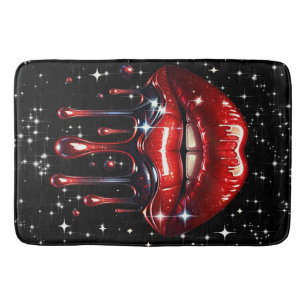 Tapis De Bain Lèvres Rouges Ruisselantes de Paillettes Glamour É