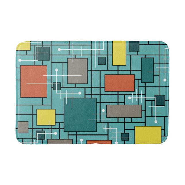 Tapis De Bain Lignes Abstraites de l'ère atomique Boîtes Turquoi (Devant)